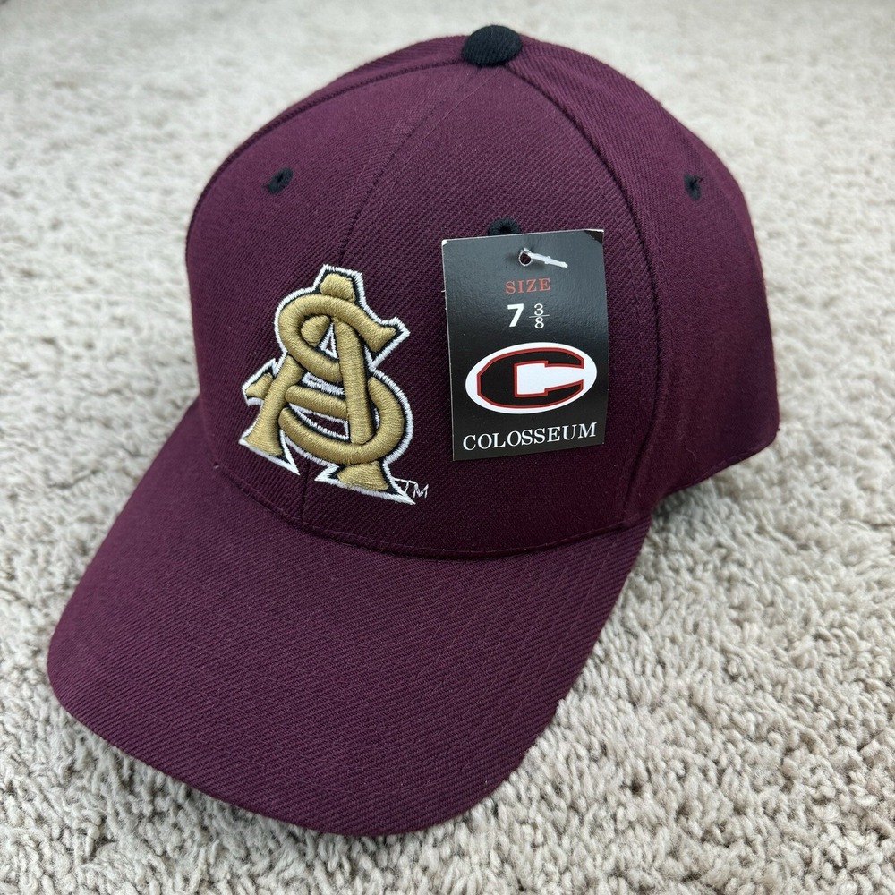 Arizona State Sun Devils Hat Colosseum Fitted 7 3/8 Maroon Gold Stacked ASU Logo